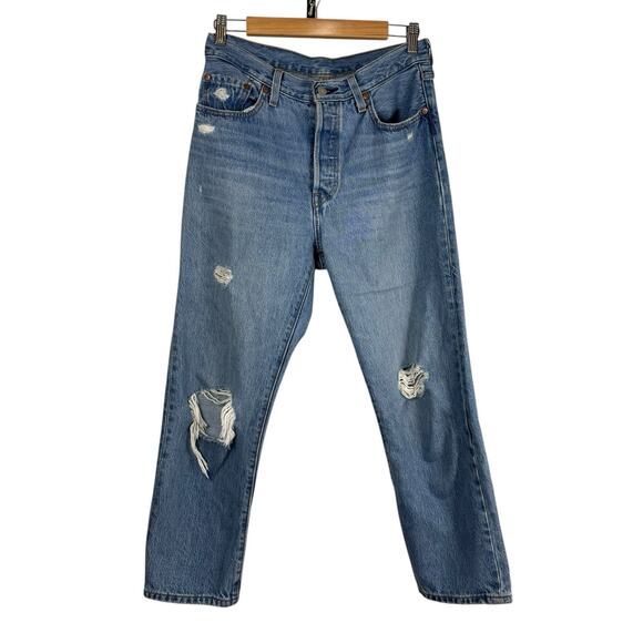 Levi's Jeans Womens 28 Premium 501 Original Fit Distressed Button Fly - Picture 2 of 12